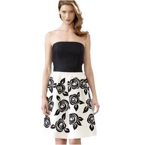 White House Black Market Blossom Floral 100% Silk Strapless Dress Sz 12